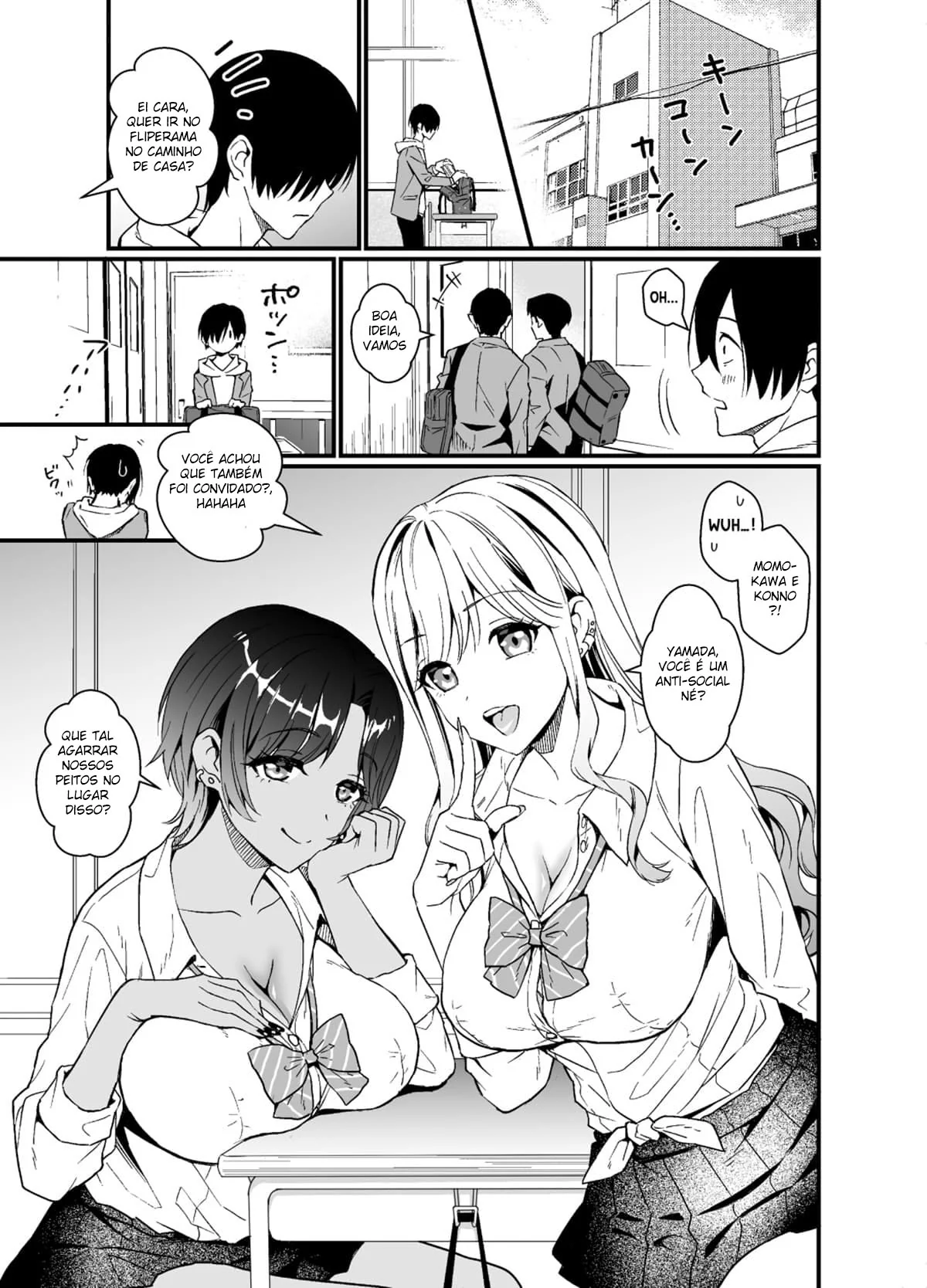 Fodendo as safadas da escola: A história de Yamada e suas aventuras com as peitudas Momokawa e Konno em Hentai
