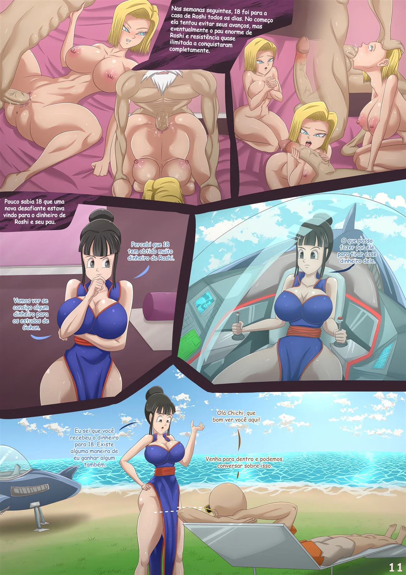 Android 18 pagando um boquete para o safado em HQ Brasileiro