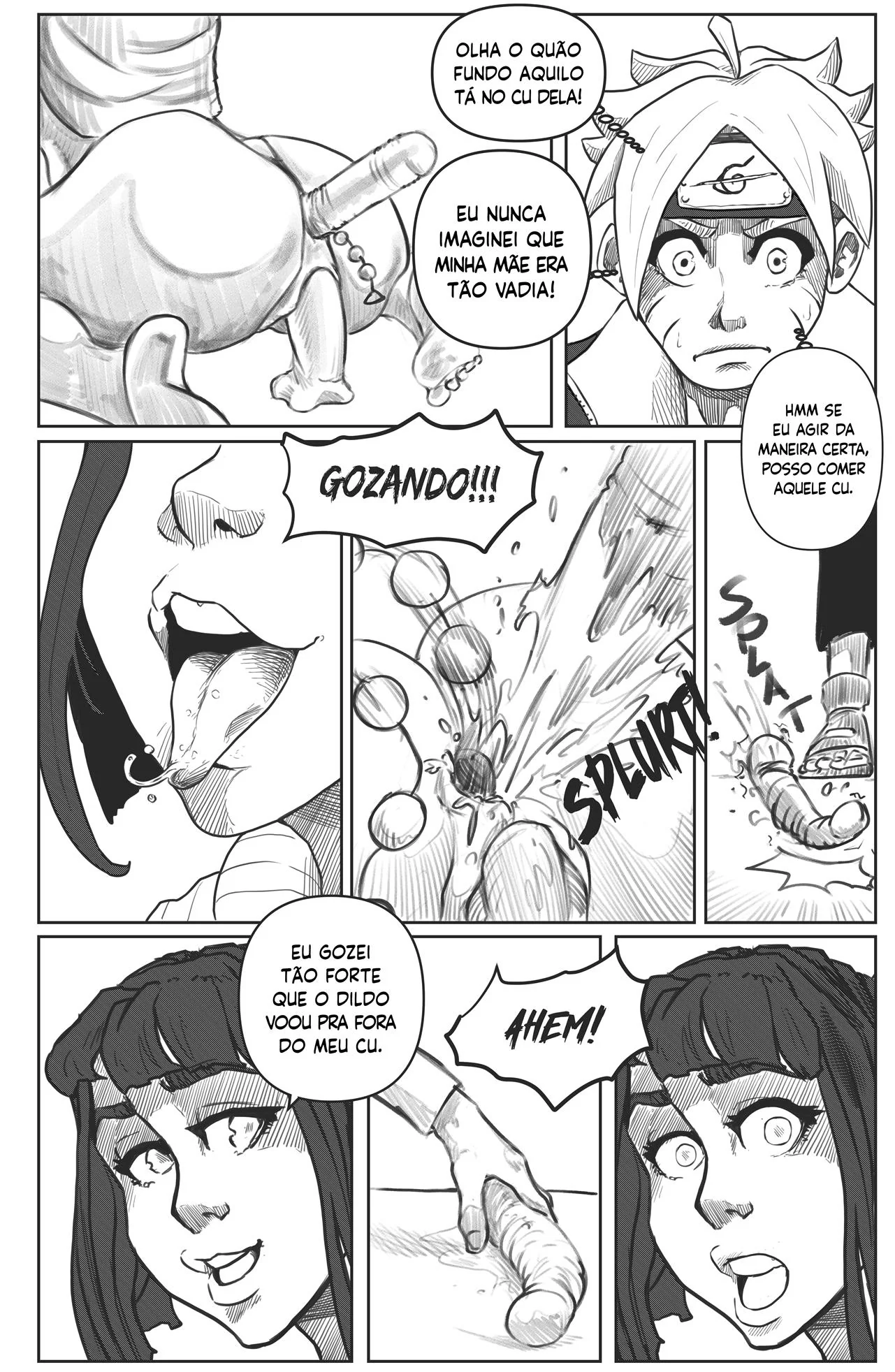 Boruto Flagra Mamãe Hinata na Siririca e Fode a Buceta Dela – Hentai Incesto em HQ Brasileiro