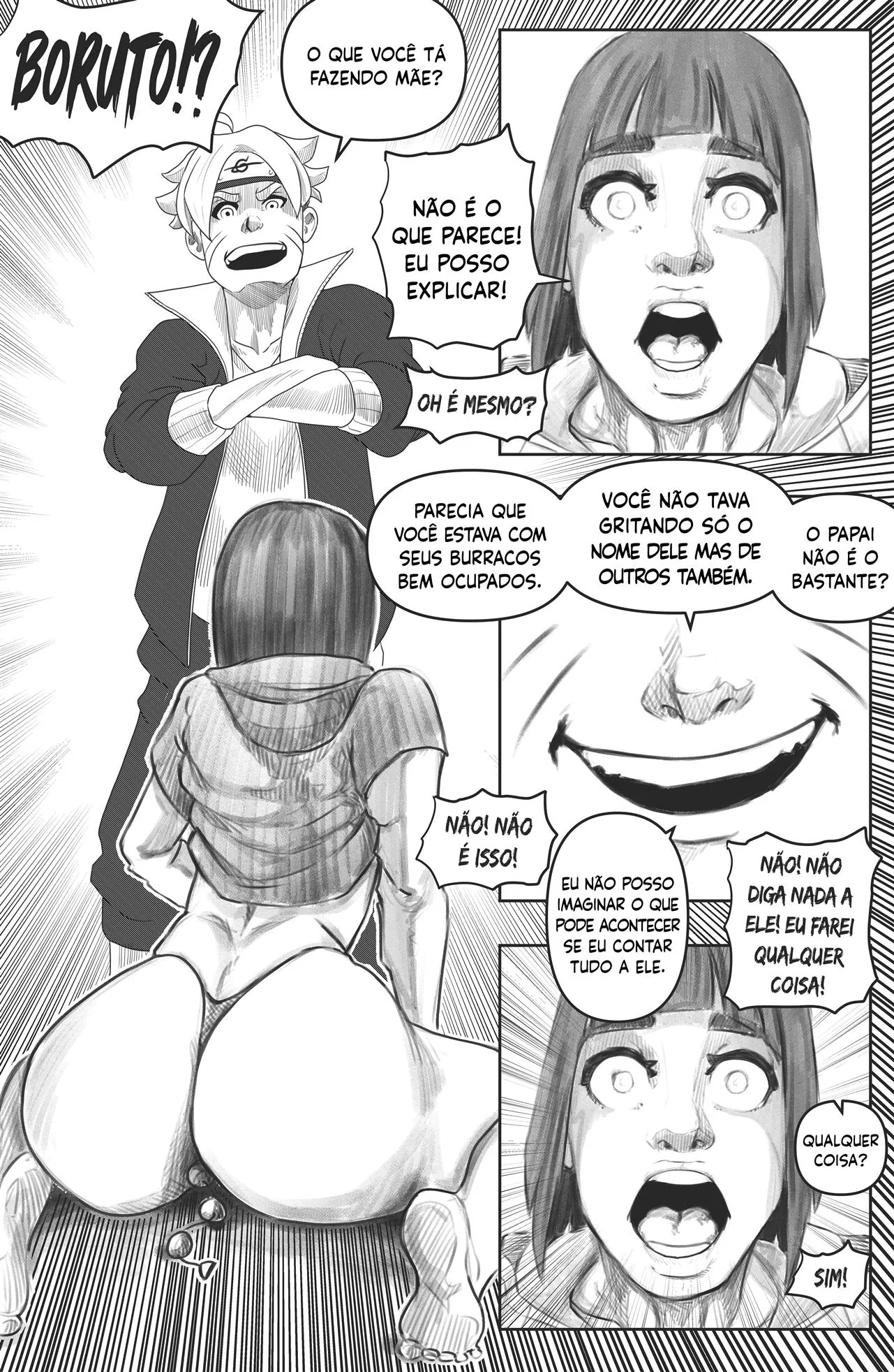 Boruto Flagra Mamãe Hinata na Siririca e Fode a Buceta Dela – Hentai Incesto em HQ Brasileiro
