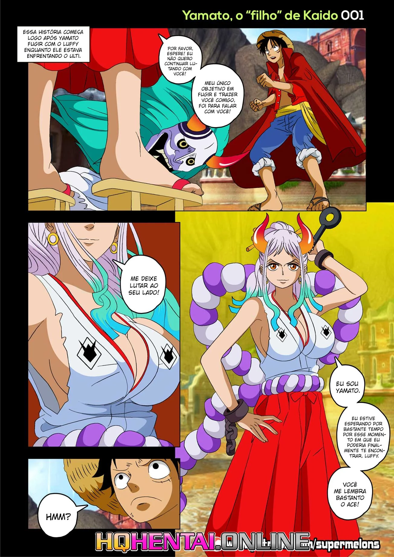 Yamato Piranha Revela sua Buceta para Luffy em One Piece Hentai HQ Brasileiro