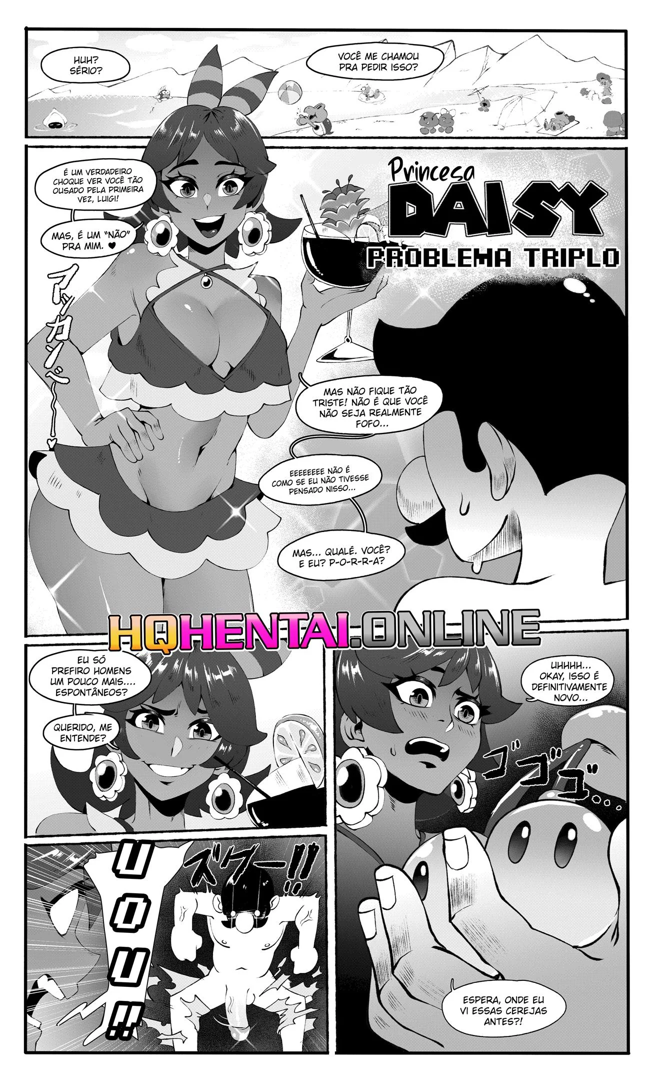 Daisy descobre a verdadeira potência da rola do Luigi na praia – Hentai HQ Brasileiro